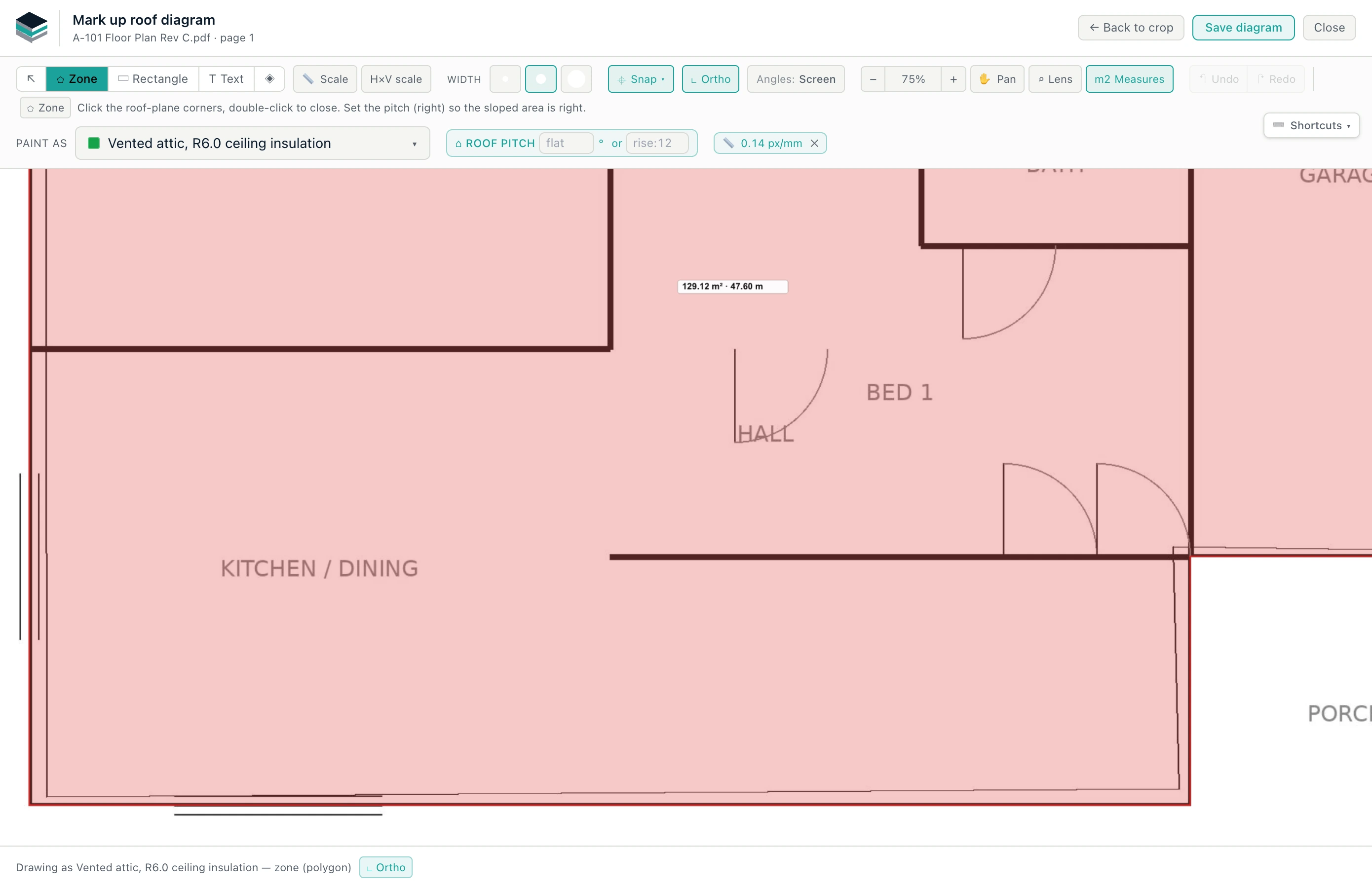 Tracing a roof plane on the plan take-off canvas.
